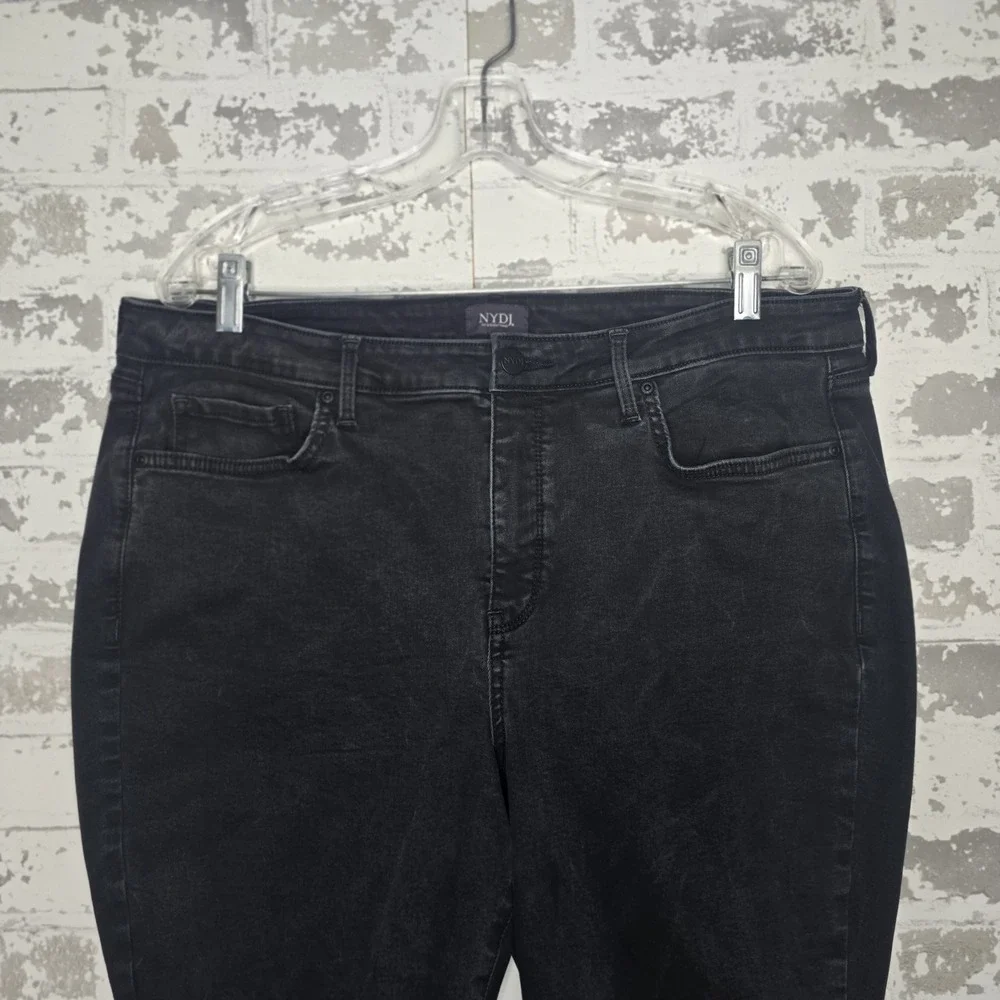 NYDJ Jeans‎ Womens 18 Charcoal Black Flare Leg Raw Hem Crop Boho Stretch Denim